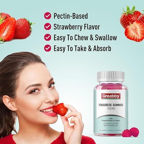 GREABBY Fenugreek Gummies 1000mg, Pure Organic Fenugreek Seeds Supplement for Breastfeeding, Healthy Lactation Support, Non-GMO (60 Vegan Gummies) thumbnail 7