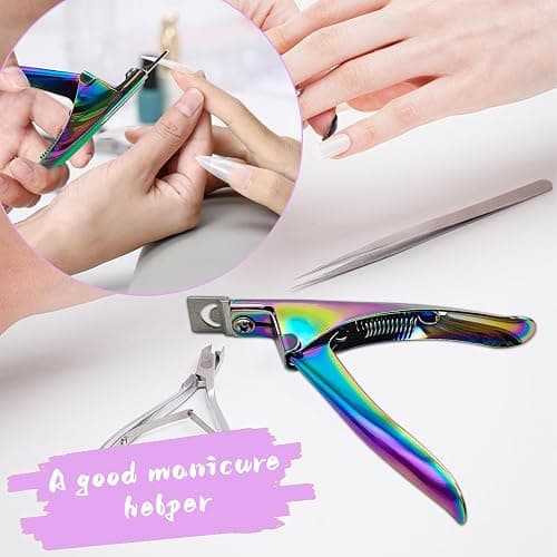 Acrylic Nail Cutter with Magnet Sizer & Length Measurement,Adjustable Stainless Nail Trimmer for Salon Home Nail Art, Professional Nail Clippers for Precise Manicures (Rainbow) thumbnail 6