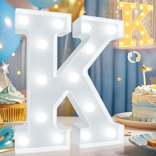Pooqla LED Marquee Letter Lights, Warm White and Cool White Decorative Lighted Letters, Light Up Alphabet Letters for Boys Girls, Party, Wedding, Bar, Night Light, Birthday Decoration, Letter K - Image 1