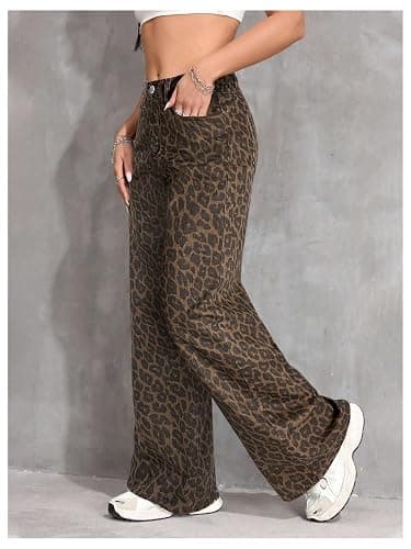 SHENHE Girl's Low Rise Baggy Jeans Leopard Print Wide Leg Y2k Loose Cheetah Jeans Denim Pants thumbnail 2