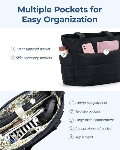 Tote Bag for Women with Cutie Flowers Inside Lightweight Puffy Tote Bag with Compartments thumbnail 6