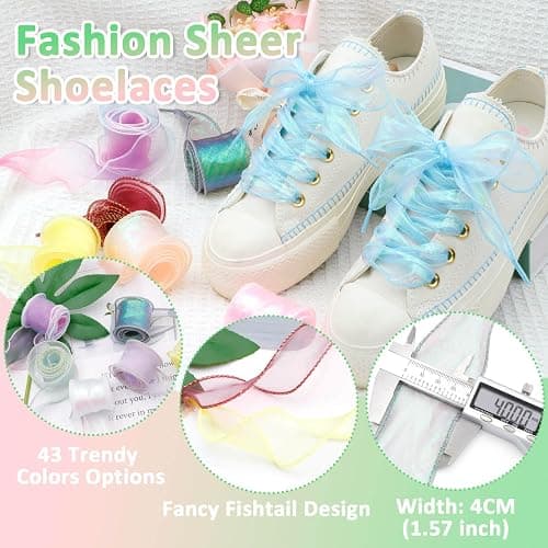 WEGOODZF Flat Sheer Shoe Laces: 2 Pairs 4CM Wide Fashion Snow Yarn Shoelaces - 09 Black - 31Inch (80CM) thumbnail 2