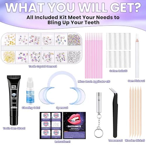 DAZZLEBRITE Tooth Gem Kit, Tooth Gems Kit for Teeth, Beginners Starter Crystals Teeth Gem Jewelry for Women Men, Bedazzling Gems Kits with Pickup Tools. thumbnail 4