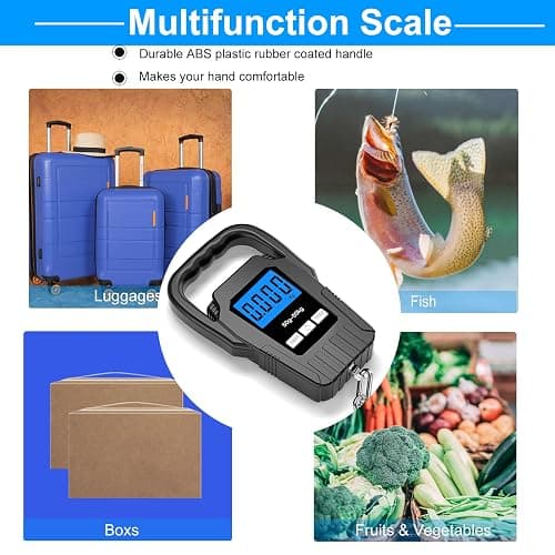 Digital Fish Scale Hanging Scale Fishing Scale, SKEAP 110lb/50kg Luggage Scale,Fish Weighing Scale, Upgrade Large Handle & Backlit LCD Display, Black,Fishing Gifts for Men,Black thumbnail 6