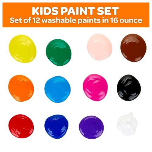 Crayola Washable Paint (12ct), Teacher Classroom Must Haves, Wishlist Essentials, Bulk Paint Set for Kids Art Projects, 16 Oz, Nontoxic Craft Supplies, Ages 3+ thumbnail 3