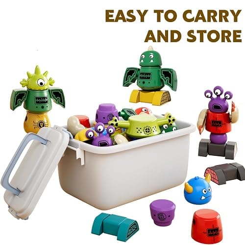 TEMI Magnet Robot Toy for Kids 3-5 Years Old - Monster Magnet Toys Stacking Transform Toys with Storage Box, Set for Boys Age 3 4 5 6 7 Years Old Boys, Christmas and Birthday Gifts thumbnail 5
