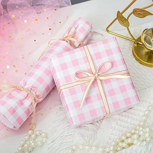 Burymento Pink Checkerboard Wrapping Paper, Gift Wrap for Birthday, Valentines, Mothers day, Graduation, Wedding, Fathers day, Baby Shower, Christmas (17in x 32.8ft) thumbnail 3