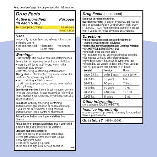 Genexa Children's Clean Acetaminophen | Pediatrician Preferred Ingredients | Pain & Fever Reducer for Kids | Dye Free, 0% Artificial Additives | Ages 2-11, Delicious Organic Blueberry Liquid, 4 fl oz thumbnail 9