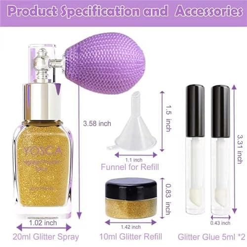 Yosca Body Glitter Spray, 30ML Iridescent Body Shimmer Powder Spray Glitter | Sparkle Spray on Glitter Hairspray High Gloss Fairy Dust Festival Concert Party Rave Accessories for Clothes Hair Face Nail thumbnail 2
