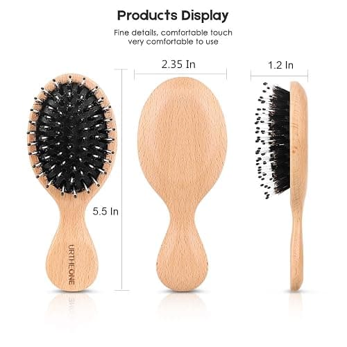 Hair Brush Mini Boar Bristle Hairbrush for Thick Curly Thin Long Short Wet or Dry Hair Detangle Massage Add Shine, Pocket Travel Small Paddle Hair Brush for Men Women Kids thumbnail 3