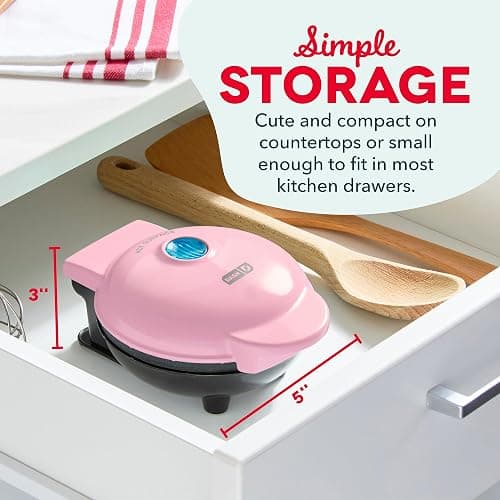 DASH Mini Maker for Individual Waffles, Hash Browns, Keto Chaffles with Easy to Clean, Non-Stick Surfaces, 4 Inch, Pink thumbnail 2
