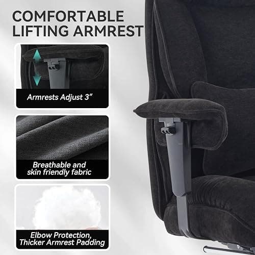Efomao Executive Office Chair, Soft-Cushioned Computer Chair with Foot Rest, Fabric Home Office Desk Chairs, Big and Tall Office Chairs, Black thumbnail 5