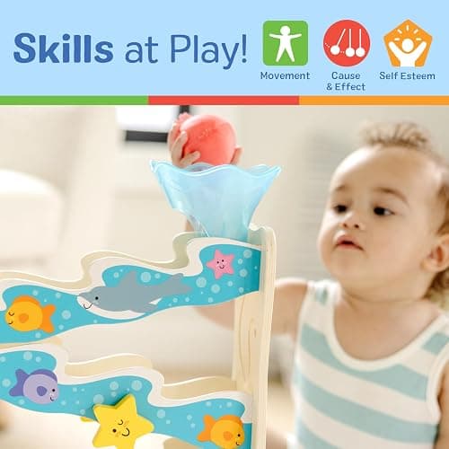 Melissa & Doug Rollables Ocean Slide Wooden Baby Ball Drop Toy, 5-Piece Ocean-Themed Infant Toys, Early Learning Activity for Fine Motor Skills & Sensory Play, Toddler Toys for Kids Ages 12m+ thumbnail 5