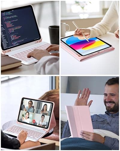 CC Store Keyboard Case for iPad 10th 2022/A16 11th Generation 2025(10.9/11 inch), for iPad 11/10 Gen Case with Wireless Detachable Rechargeable Bluetooth Keyboard & Pencil Holder,Pink thumbnail 8