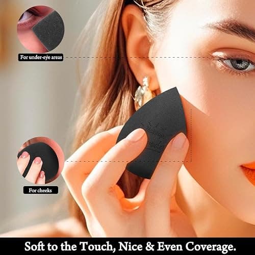 Real Perfection Makeup Sponge Set Blender Sponges, Latex-Free Beauty Makeup Sponges 7 pcs with 1 Travel Container Case for Blending Foundation Liquid Cream and Powder (Black) thumbnail 8