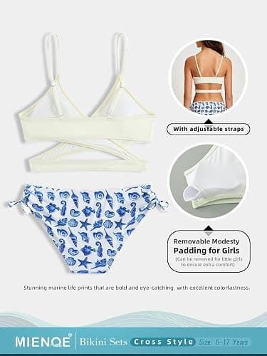 MIENOE Teen Girls Two-Piece Bikini Swimsuits | Removable Chest Pad Nylon Swimwear Kids Size 6-17 Years thumbnail 3