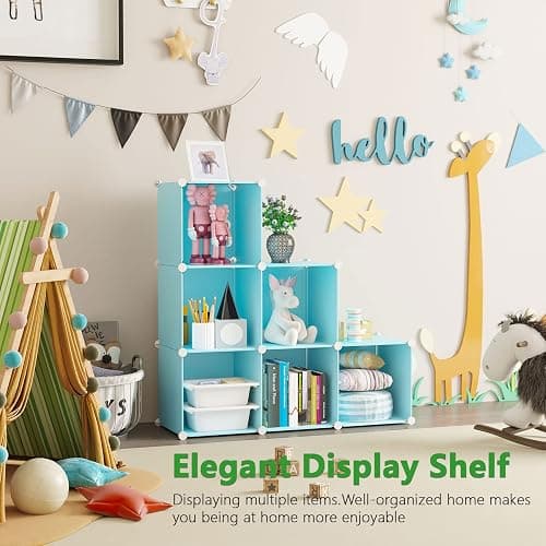 C&AHOME Cube Storage Organizer, 6-Cube Shelves Units, Closet Cabinet, DIY Plastic Modular Book Shelf, Ideal for Bedroom, Living Room, Office, 36.6" L x 12.4" W x 36.6" H Blue UPCS06L thumbnail 4