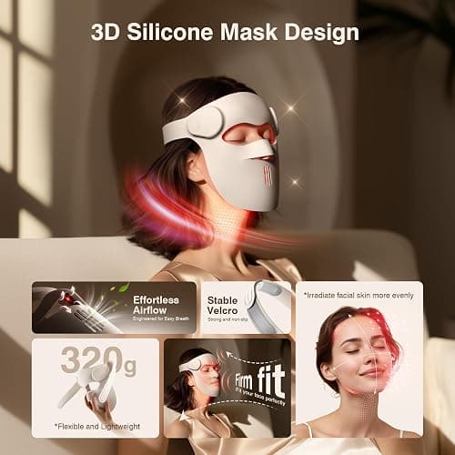 Red Light Therapy for Face, 9 Modes Wireless Face Mask Light Therapy, 850nm Infrared & Red Light Masks, 2500mAh Rechargeable, 3D Facial Fit, Light Therapy Skin Care At Home (480 Beads) thumbnail 4