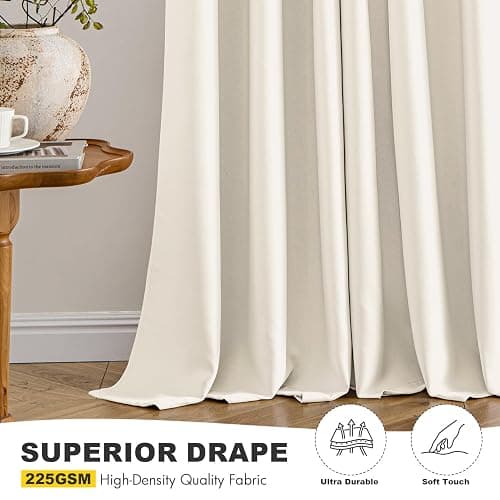 MIULEE Beige White Blackout Curtains for Bedroom Living Room 84 Inches Long 2 Panels, Thermal Insulated Room Darkening Drapes Solid Grommet Noise Reduction Light Blocking Window Treatments 40x84 Inch thumbnail 5