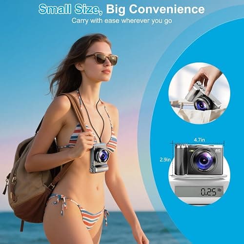 4K Digital Camera for Photography- 56MP Autofocus Vlogging Camera with 3" 180° Flip Screen, 16X Zoom, Flash- Digital Point and Shoot Camera for Travel & Home- Portable Gift for Teens & Beginners thumbnail 7