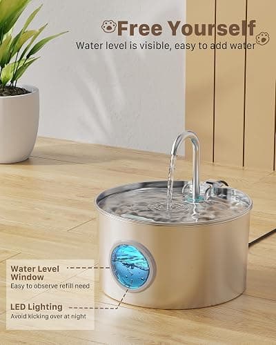Cat Water Fountain Stainless Steel: Cat Fountain for Drinking - Pet Water Fountain for Cats Inside - 74oz/2.2L Quiet Cats Water Bowl Dispenser - Kitten Drinking Fountains - 6 Filters + 3 Sponges thumbnail 7