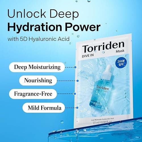 Torriden DIVE IN Hyaluronic Acid Facial Mask (10 sheets) | Deep Hydration Korean Face Sheet Mask | Panthenol & Allantoin | Korean Skincare Mask thumbnail 2