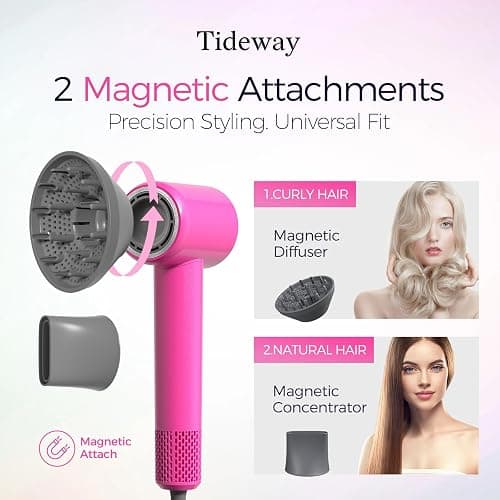 Tideway Hair Dryer Professional High-Speed Ionic Blow Dryer 110,000 RPM, Compact Hair Dryer with Magnetic Diffuser, Fast Drying with Brushless Motor Low Noise Smart Temperature Control-H11 thumbnail 8