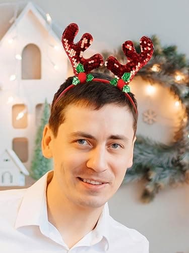 HOVACY 12 Pieces Christmas Headbands, Cute Xmas Head Toppers, Various Design Santa Hat Christmas Tree Snowman Reindeer Antler Headwears for Christmas Party Favors, Christmas Decorations thumbnail 5