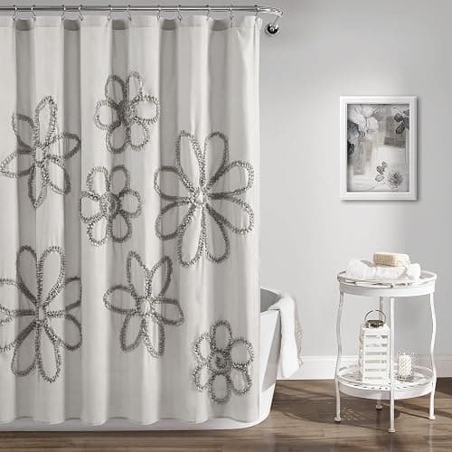 Lush Decor White Ruffle Flower Polyester Shower Curtain, 72" x 72" thumbnail 4