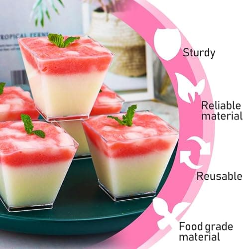 100 Pack 3.5 oz Plastic Dessert Cups with Spoons,Clear Square Mini Dessert Cups,Small Tumbler Appetizer Cups Parfait Cups for Desserts,Mousse,Puddings,Party Supplies thumbnail 4