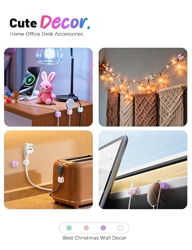 8 Pack Cable Clips, Cord Organizer [1s Lock] Cute Spring Cord Holder for Nightstand Desk Car, Girls College Dorm Room Essentials, Home Office Desk Accessories for Women Cubicle Decor, School Supplies thumbnail 7