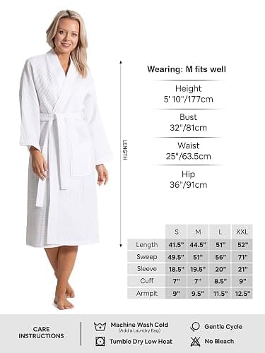 Turkish Linen Waffle Knit Lightweight Kimono Spa & Bath Robes for Women - Quick Dry - Soft thumbnail 7
