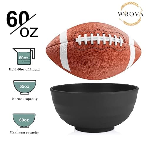 Wrova Wheat Straw Bowls Set 60 OZ Unbreakable Large Cereal Bowls Set of 6 Microwave and Dishwasher Safe Bowls Big Bowls for Camping and Picnic BPA Free Soup Bowl for Serving Oatmeal and Salad. Black thumbnail 4