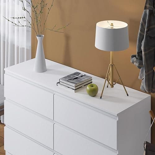 FWStyle Matt White Wide 6 Drawer Chest Modern Bedroom Furniture Chest of Drawers - W110 x H77 x D40cm - White thumbnail 5