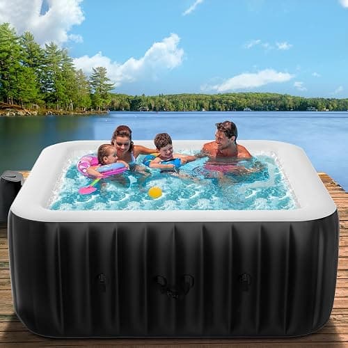 Inflatable Blow Up Hot Tub, 4-6 Person Square Portable Hot Tub, Leak-Proof PVC Outdoor Spa with 130 Strong Air Jets - Image 1