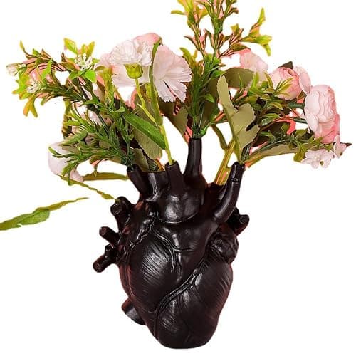 BestAlice Anatomical Heart Vase, Black Heart Shaped Vase for Flowers, Creative Heart-Shaped Sculpture Vase Heart-Shaped Art Resin Vase Desktop Ornament, Gift vases for Living Room Decorations, Black thumbnail 6