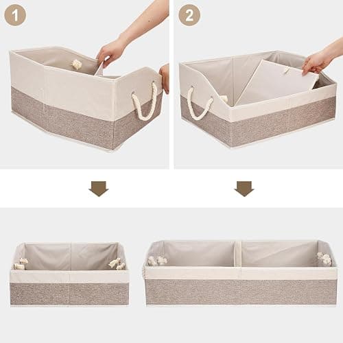 Large Dog Toy Basket With Handle, Foldable Dog Toy Box for Living Room Area, 20" Basket for Dog's Toys, Clothes, Organizers and Storage with Hard Board, Anti-slip for Pet Toys (Brown, Medium) thumbnail 7
