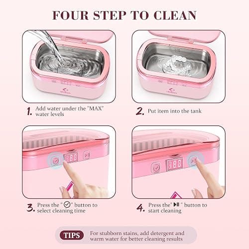 LifeBasis Ultrasonic Jewelry Cleaner, 17 OZ Ultrasonic Cleaner with 42kHz, Portable Jewelry Cleaner with 5 Cleaning Timer and Watch Holder for Jewelry Eyeglasses Watches Gold - Pink thumbnail 7