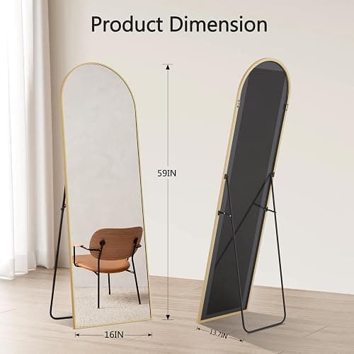 Simple Deluxe Arched Mirror Full Length, 59"x16", Body Wall Mirror with Shatter-Proof Glass, Gold Aluminum Frame, Floor-Standing, Wall-Mounted, Leaning - Gold-arched - 59"L x 16"W thumbnail 2