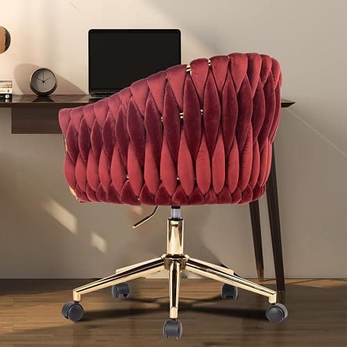 Comermax Velvet Office Chair, Vanity Chairs with Wheels, 360° Swivel Velvet Home Office Desk Chair, Accent Chair Makeup Vanity Chair for Bedroom, Living Room(Red) thumbnail 7