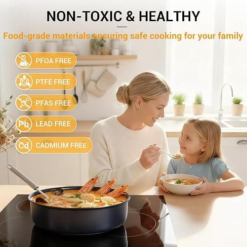 Ammeloo 21-Piece Ceramic Pots and Pans Set Non Stick with Detachable Handles and Egg Frying Pan, Non-Toxic Cookware, Induction Ready, Oven Safe, Stackable for Storage, Black Speckled thumbnail 3