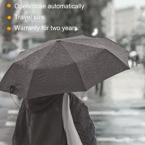 SIEPASA Compact Travel Umbrella - Windproof Auto Open/Close, Small Folding Umbrella for Rain - Lightweight & Durable with Fiberglass Frame, Waterproof Canopy - Fits Backpack, Purse, Suitcase. (Black) thumbnail 7