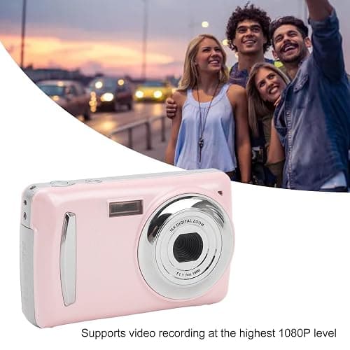 Digital Camera, FHD 1080P 16MP Portable Camera with 2.4 In Screen, 16X Digital Zoom, Auto Focus Stabilization Vlogging Camera for Kids Student Children Teens Girl Boy (Pink) thumbnail 4