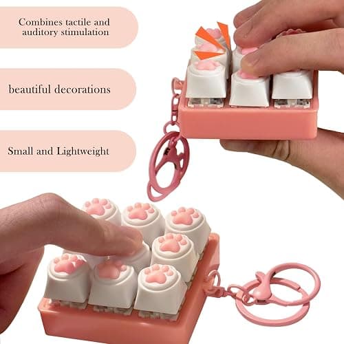 HYuMCCyhT Sound Keyboard Fidget Toy,Fidget Keyboard for Stress Relief, Sound Keyboard Fidget Clicker for Office, School, Travel, Anxiety Keyboard Keychain Gift (Cat's paw 9-in-1) thumbnail 6