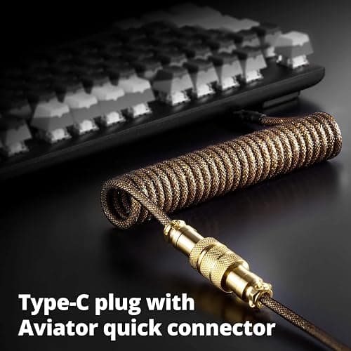 GUNMJO Starlight Coiled USB C Cable for Gaming Keyboard, Double-Sleeved Mechanical Keyboard Cable with Detachable Metal Aviator, 1.5M USB-C to USB-A, Black Color with Gold Aviator Connector thumbnail 3