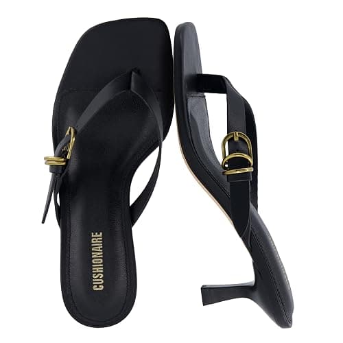 CUSHIONAIRE Marlin Low Kitten Heels for Women, Thong Style Dressy Heeled Womens Sandals with Adjustable Buckle Closure - Image 1