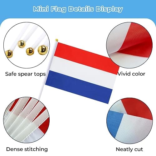12 Pack Dutch Flags on Stick, 5.5 x 8.2 Inch Small Netherlands Handheld Flags for Parade Handouts, Cultural Events, National Day, School Activities and Celebrations thumbnail 6