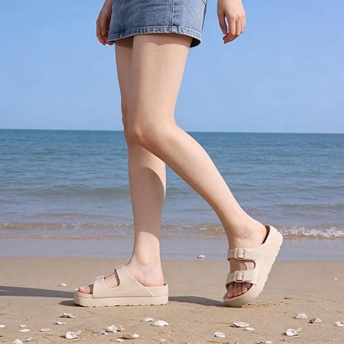Goosecret Women's Comfortable Arch Support Walking Platform Sandals | Lightweight Chunky Slip-On Foam Slides with Adjustable Buckle, Sandals for Beach and Daily Wear thumbnail 2