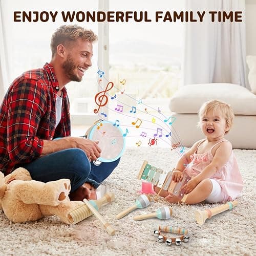 LeeQee Montessori Toys for 1 2 3 Year Old - Wooden Toys Baby Musical Instruments, Neutral Colors Percussion Instruments Set with Modern Boho Xylophone for Toddlers 3+ Music Education thumbnail 5