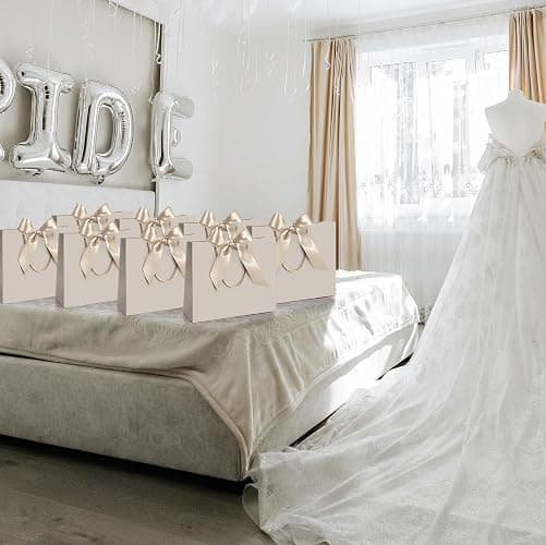 Silkfly 12 Pcs Thank You Gift Bags with Handle 12x10x4'' Welcome Return Gifts Bag with Bow Ribbon for Valentine Wedding Bridesmaid Baby Shower New Year Housewarming Birthday (Champagne) thumbnail 6
